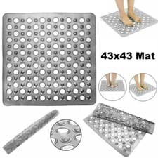 Image of Grey Anti-Slip Bathroom Mat 43x43cm PVC Rubber Suction Cups Non-Slip Bath Shower