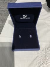 Image of Swarovski Square Cut Crystal Rhodium Plated Earrings Boxed