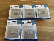 Image of BG Screwed Flatplate Double Light Switch, 10AX, 2 Way Brushed Steel Box of 5