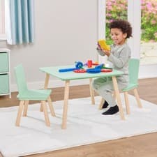 Image of Liberty House Toys Kids Green and Pinewood Table and 2 Chairs Set, Wooden Table