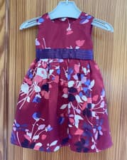 Image of Monsoon Baby Short Sleeved Occasion Dress Reds Floral Monsoon Size 0-3 Months