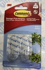 Image of Command Medium Hooks 2 Pack Clear Damage Free Hanging Hold Up To 900g 