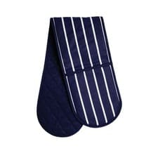 Image of Navy Blue Butcher Stripe Quilted Double Oven Glove Kitchen Baking Mitt Geometric