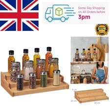 Image of Spice Rack Bamboo, Kitchen Organiser, Seasoning Storage, Space-Saving, 3 Leve...