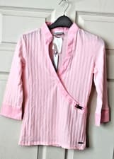 Image of Pink Top FAUX Wrap Three Quarter Sleeve Designer Women's Blouse Tunic Size 10
