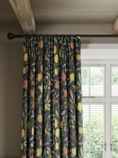 Image of Morris & Co. Fruit Pair Lined Pencil Pleat Curtains W167 x D182cm - Ink Blue