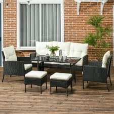 Image of Rattan Garden Furniture Set w/ Armchair Sofa Footstool Dining Table Refurbished