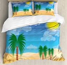Image of Oasis Duvet Cover Set Palm Silhouettes Sunny Sky