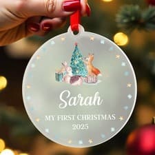 Image of Babys First Christmas Bauble Ornament My 1st Xmas Baby Girl Boy With Red Bag