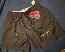 Image of HUGO Black Swim Shorts Logo Drawstring Elastic Waist Pockets