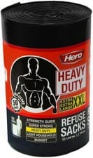 Image of Hero Heavy Duty Bin Bags 100l Refuse Sacks Extra Strong Extra Large Roll of 50