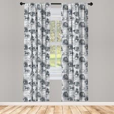 Image of Grey Curtains 2 Panel Set Horse Royal Animal Retro