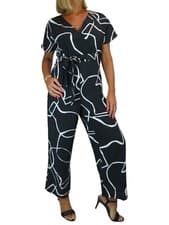 Image of Womens Print Jumpsuit With Wrap Tie Belt Wide Leg Creased Silky Feel 6-22
