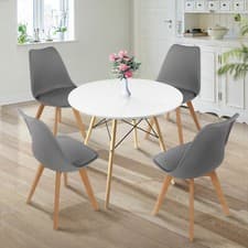 Image of 80CM Round Dining Table + Tulip Chairs Set Wooden Legs Kitchen Home Furniture
