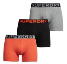 Image of Superdry Boxer Shorts 3 Pack Underwear Mid Length Triple Pack Black Grey Orange