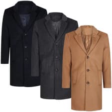 Image of Men’s Wool Winter Overcoat Long Warm Formal Smart Covert Coat Mod Navy Grey Tan