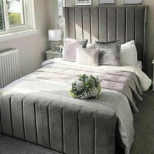 Image of Winged Plush Velvet Upholstered Ottoman Storage Bed Frame Base with Headboard