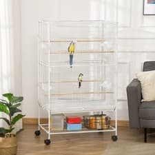 Image of Bird Cage Budgie Finch Canaries Parakeet Rolling Stand Food Container 4Wheels