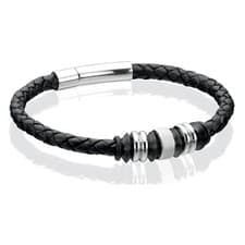 Image of Fred Bennett Bracelet B3898 Black Leather Bracelet with Black IP Beads