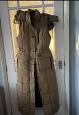 Image of Superdry Women's Hooded Faux Fur Longline Puffer Gilet Brown / Sandstone-size 8