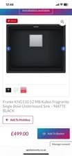 Image of Franke KNG110 52 Kubus Single Bowl Undermount Sink - MATTE Black Brand-New