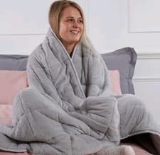 Image of Brentfords Teddy Fleece Heavy Weighted Blanket Throw, Grey, 150 x 200cm - 8kg
