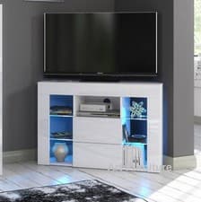 Image of Corner TV Unit Cabinet 100cm White Gloss & Matt LED Lights Venico 02