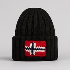 Image of Napapijri Mens/Womens Semiury Black Beanie – Iconic Flag Patch
