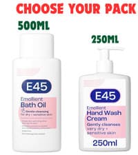 Image of E45 Emollient Bath Oil & Body Wash Cream Moisturise & Hydrate Dry Skin 250-500ml