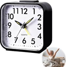 Image of Quartz Alarm Clock With Night Light No Tick Snooze Silent Small Bedside Clock UK