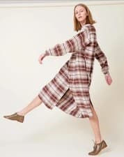 Image of New Free People Dr. Collectors Oversized Brown Plaid Buttondown Maxi Shirt Sz S
