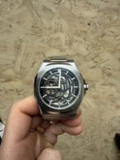 Image of D1 Milano Mechanical Silver (41.5mm) Black Skeleton Dial / Stainless Steel