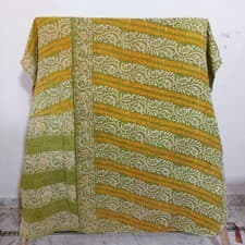 Image of Vintage Cotton Kantha Quilt Handmade Reversible Bohemian Bedspread