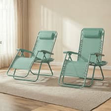 Image of 2 x Zero Gravity Chair Reclining Sun Lounger Outdoor Garden Folding Adjustable