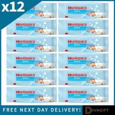 Image of HUGGIES PURE BABY WIPES 12 PACKS (576 WIPES TOTAL) NATURAL PLASTIC FREE WET WIPE