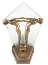 Image of 30CM TABLE LAMP ART DECO/NOUVEAU HARMONY FIGURINE BRONZE POLYSTONE GLASS SHADE