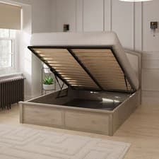 Image of 5ft King Size Ottoman Bed Limed Oak End Lift Storage Madrid graded1 See images