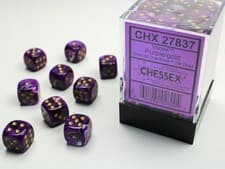 Image of Chessex: Vortex Purple/Gold 12mm d6 Dice Block (36 Dice)
