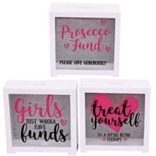 Image of WOODEN MONEY BOX FRAMED GLASS FUND SAVING GIFT PIGGY BANK SAFE COINS CASH PINK