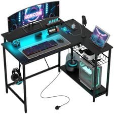 Image of HOMCOM L Shaped Desk with LED Lights Reversible Corner Gaming Desk with Storage