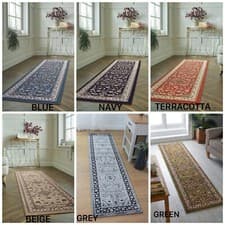 Image of Traditional Oriental Classic Hallway Runner Rug in Grey Red Green Blue Navy