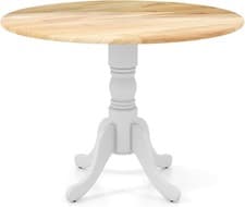 Image of Dining Table Round 100cm Rubber Wood 4 Seater Rustic Kitchen Pedestal White