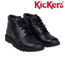 Image of Kickers Unisex Boys Girls Black Leather School Shoes Boots Kick Hi Top KF0000409