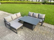 Image of Fimous Aluminium Outdoor Garden Furniture Sets with Rising Dining Table Sofa Set