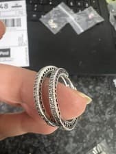 Image of Real 925 Sterling Silver 25mm French pave Lock large Hoop Earrings round