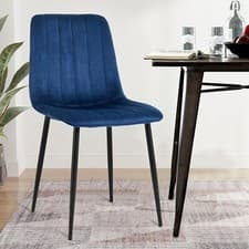 Image of Set of 2/4/6 Velvet Blue Kitchen Dining Chairs Soft Padded Seat Metal Legs