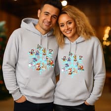 Image of Disney Christmas Hoodie Snowflake Mickey Minnie Stitch Unisex Family Xmas Jumper