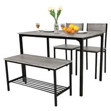 Image of Modern Dining Table and Chairs Set 2/4 Seats Metal Frame Kitchen Home Grey/Brown