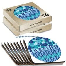 Image of 8 x Boxed Square Coasters - Blue Surfing Surf Surfer #9012