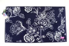 Image of JOULES INDIENNE FLORAL 100% COTTON REVERSIBLE BATH MAT - NAVY - 50X90 CM